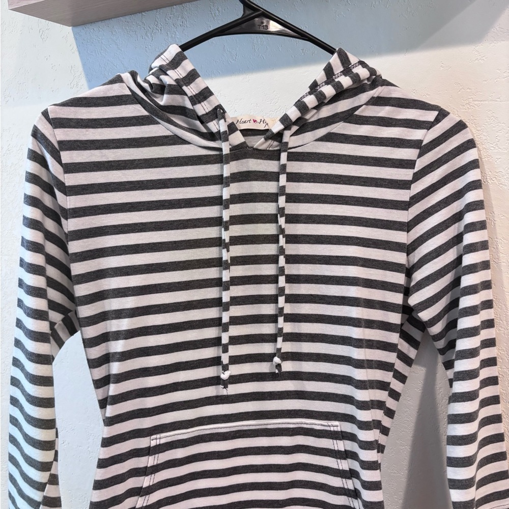 Never Worn Heart Hips White & Gray Stripped Hoodie Dress